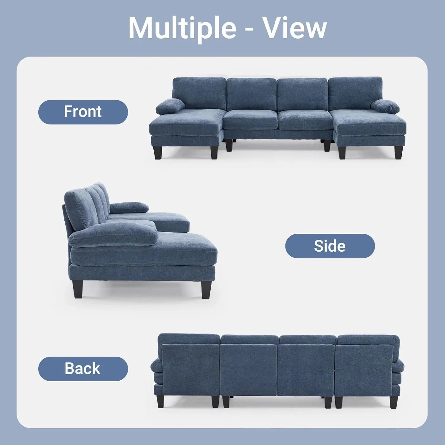 VINGLI 110 Sectional Couches for Living Room,U Shaped Couch with Double Chaise, 4-Seat Sofa Set with Chenille Fabric for Home Furniture,Beige
