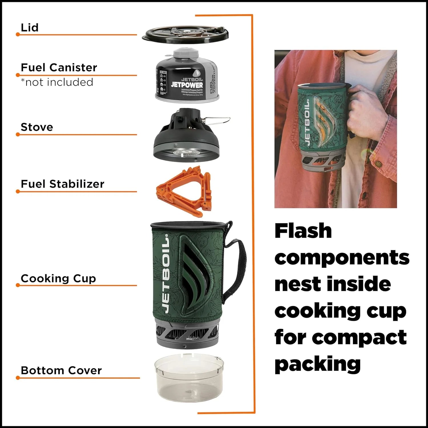 Flash Camping and Backpacking Stove System, Portable Propane/Isobutane Burner with Cooking Cup for Outdoor Trips and Hiking