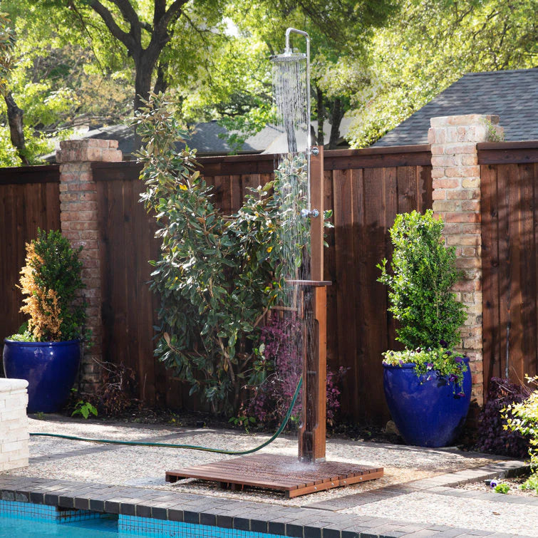 94.5 H Stainless Steel Freestanding Outdoor Shower and Duckboard