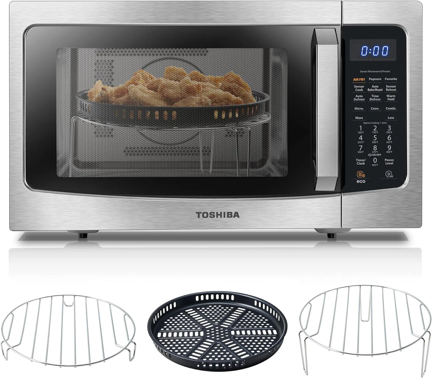 TOSHIBA 4-in-1 ML-EC42P(SS) Countertop Microwave Oven, Smart Sensor, Convection, Air Fryer Combo, Mute Function, Position Memory 13.6 Turntable, 1.5 Cu Ft, 1000W, Silver