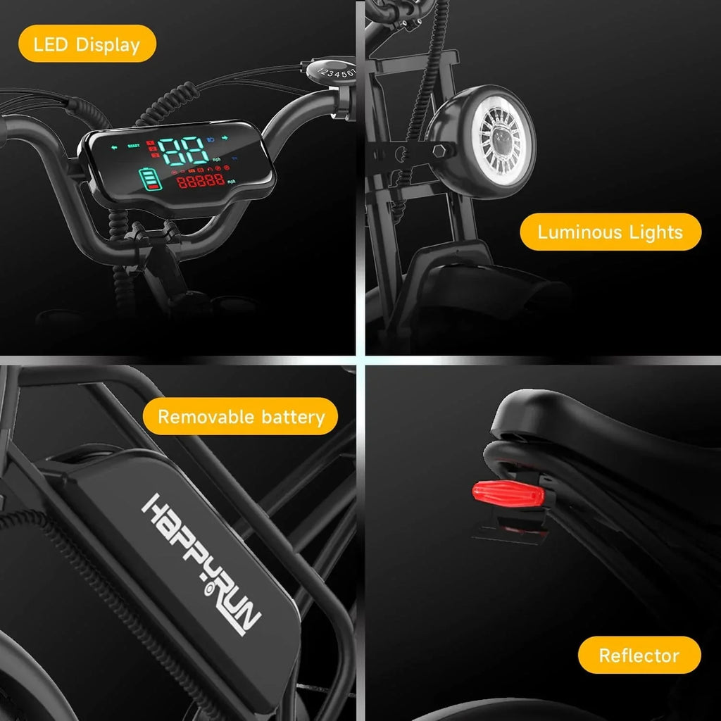 Happyrun Electric Bike for Adults 20 Fat tire with 750W Motor Ebike 48V 18AH Removable Battery 20MPH & 68 Miles