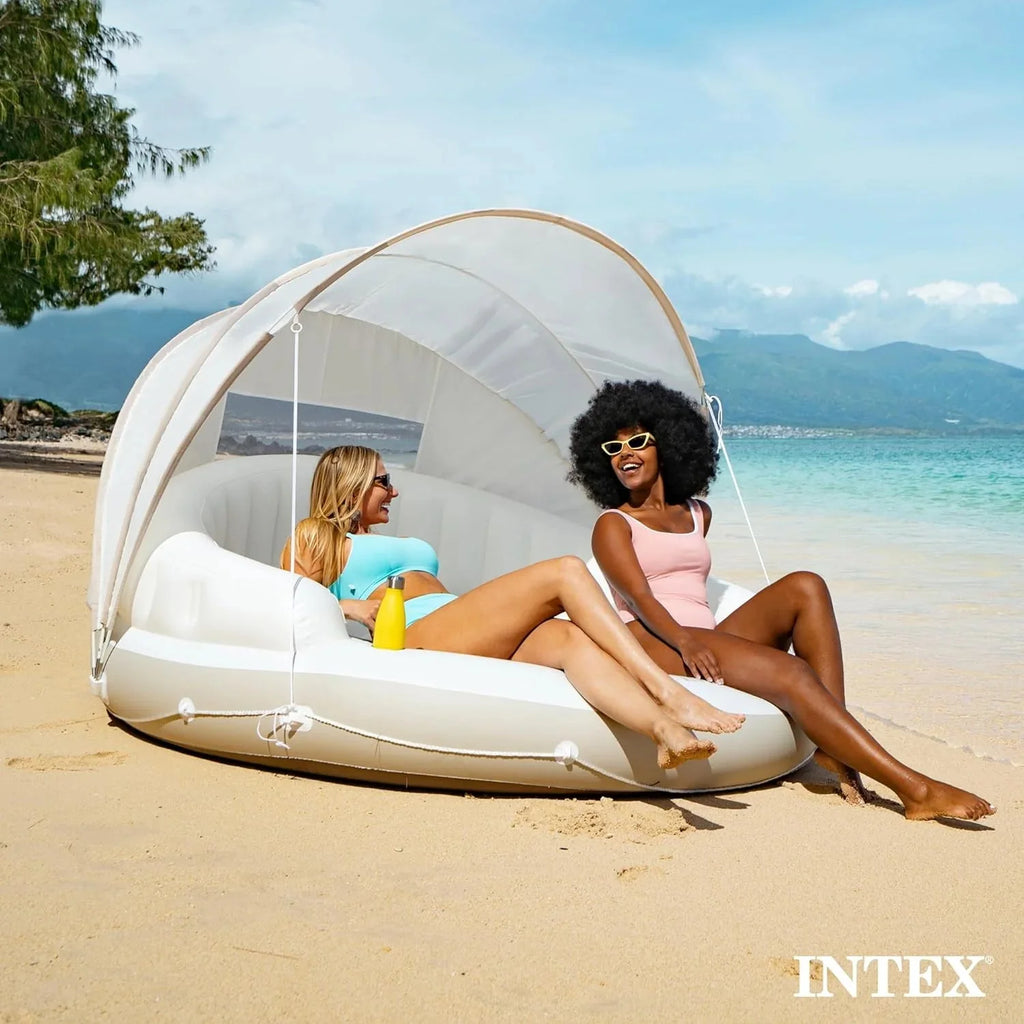 58292EP Canopy Island Inflatable Pool Float: Comfortable Lounge Surface Built-in Cup Holders Detachable Sunshade 440lb Max Weight Capacity 78.5 x 59