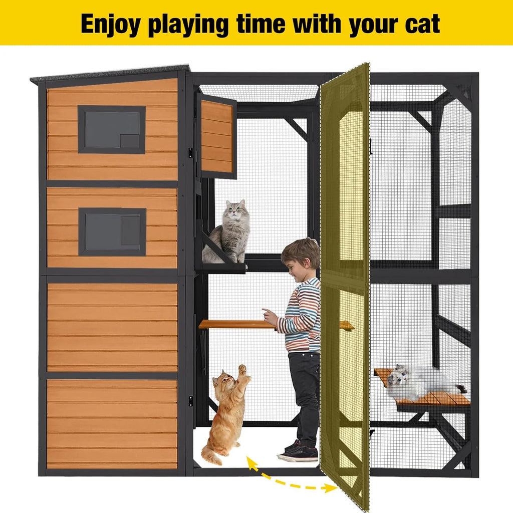Aivituvin Large Cat Catio, 4 Tiers, Weatherproof Roof, 70H x 77L