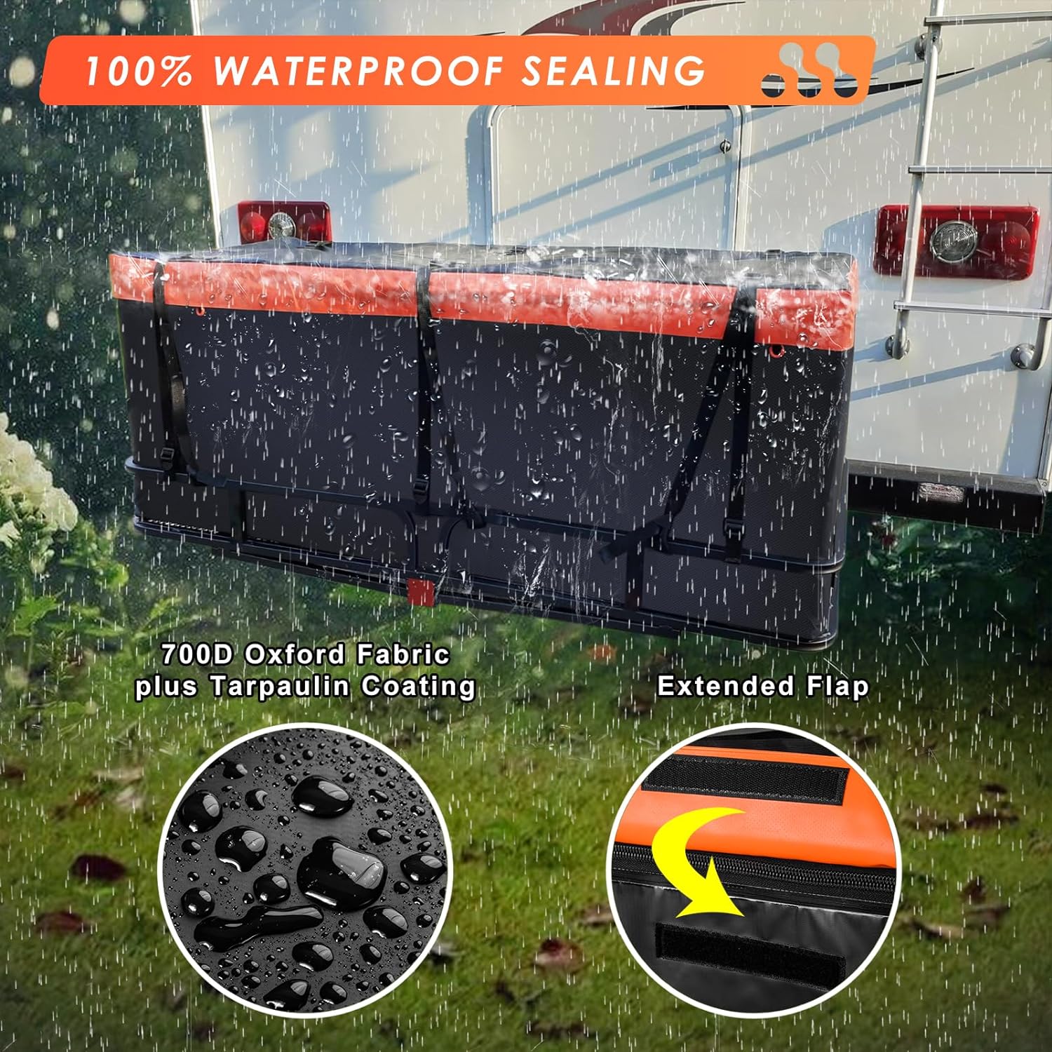 Folding hitch mounted cargo basket 60 With hook stabilizer, net and straps