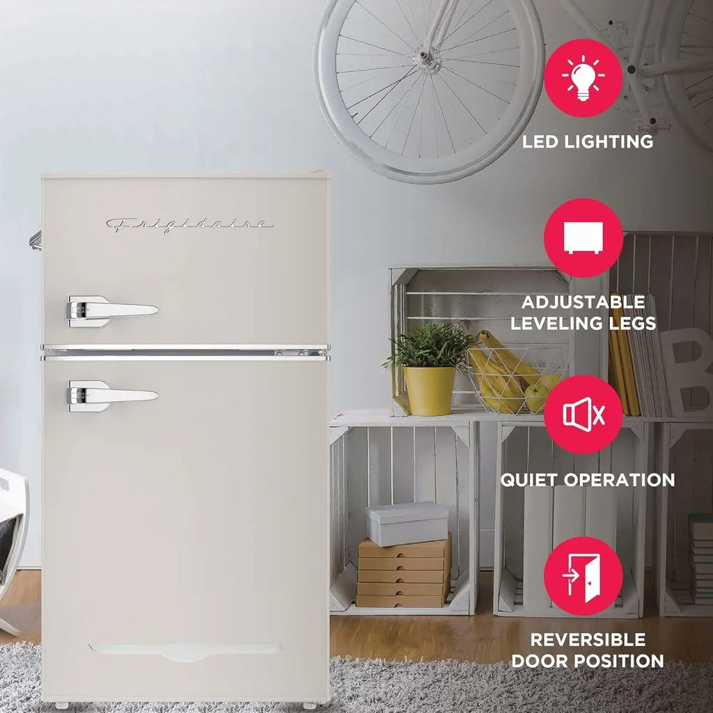 Frigidaire Retro Mini Fridge with Freezer & Side Bottle Opener-Small 2 Door Refrigerator for Office Bar or College Dorm Room-3.1 Cu Ft – 19”D x 20.5 W x 33.5 H