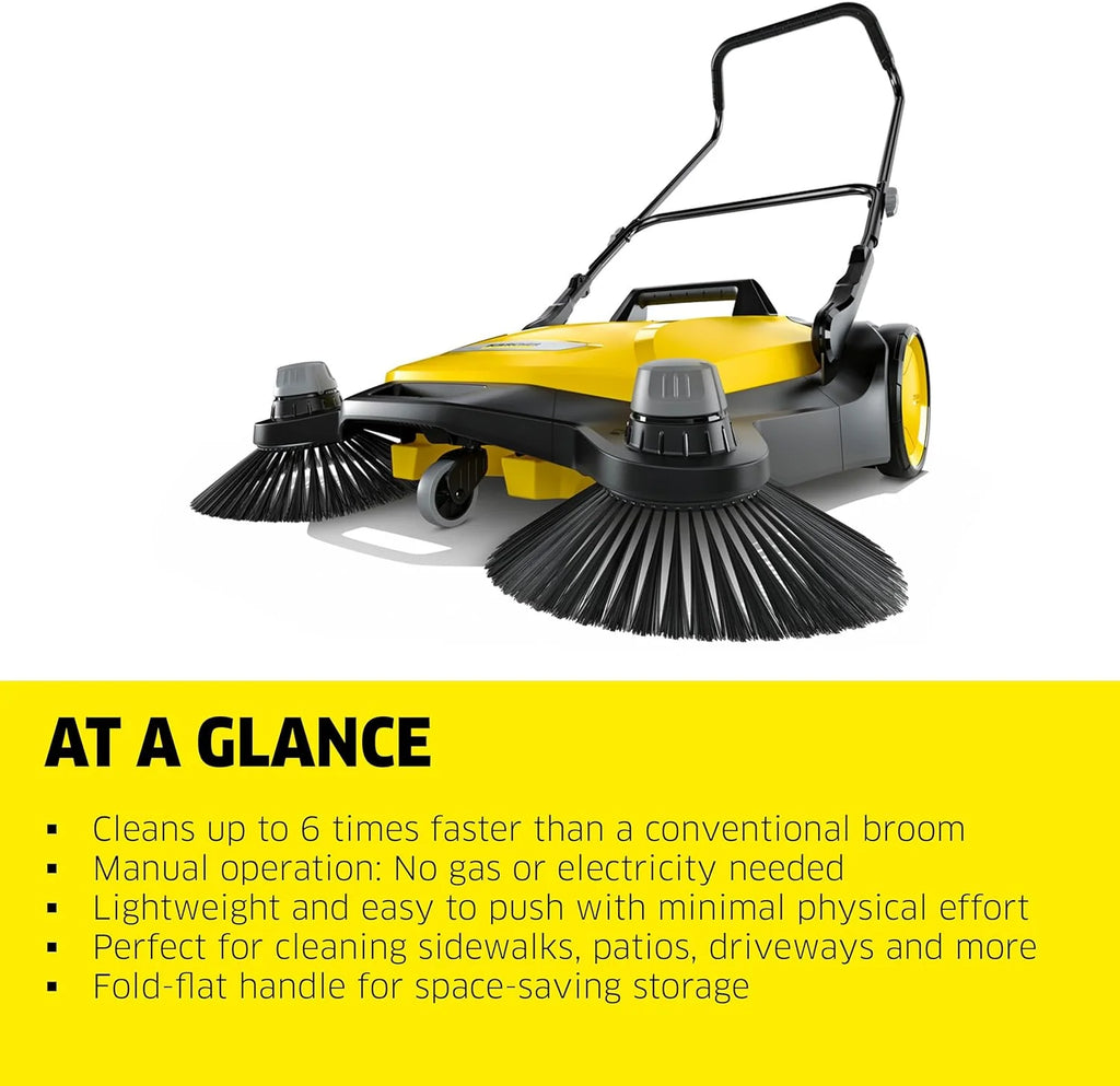 S 6 Twin Walk-Behind Outdoor Hand Push Floor Sweeper - 10 Gallon Capacity - 33.9 Sweeping Width - Sweeps up to 32,300 Square Feet/Hour
