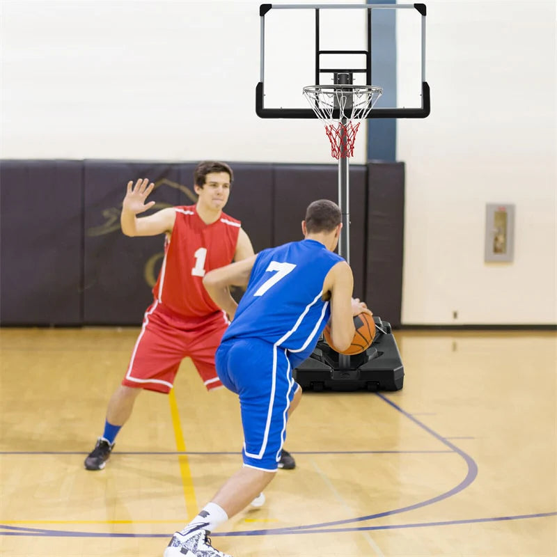 Portable Outdoor Basketball Hoop 64''-79'' Adjustable Poolside Basketball Goal System with 44 Backboard Wheeled Fillable Base