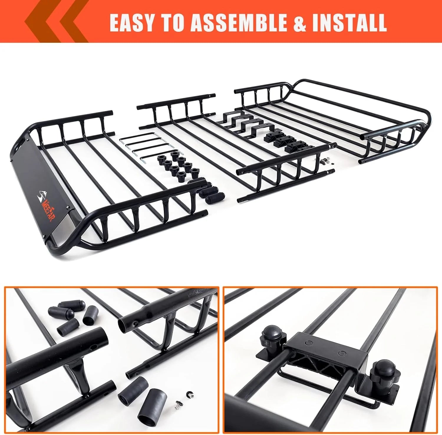 Folding hitch mounted cargo basket 60 With hook stabilizer, net and straps