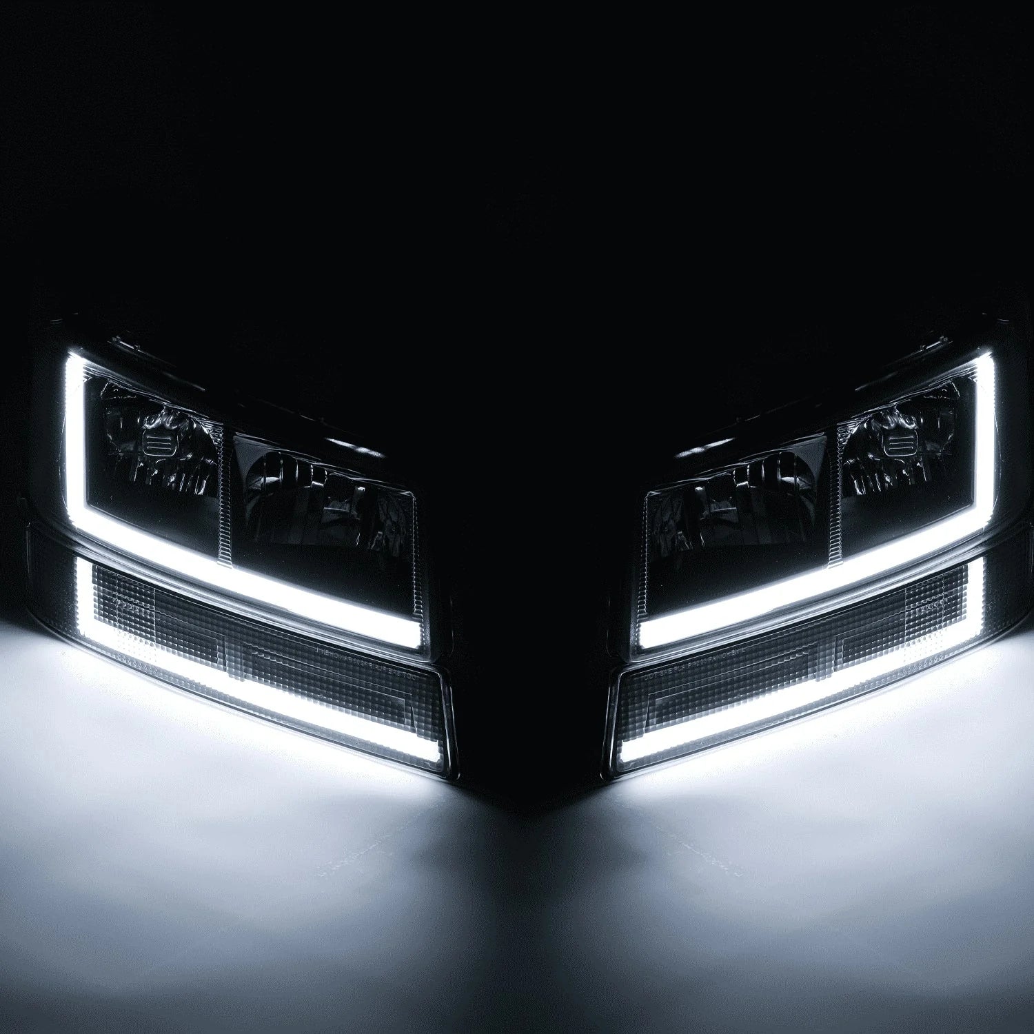A set of 4 LED running light bars L+R black headlights + bumper signals for 2003-2014 Chevrolet Express 1500,2003-2023 Chevrolet Express 2500