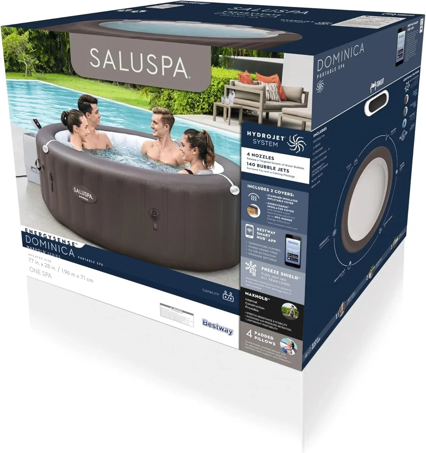 Inflatable Hot Tub Spa (71 x 26) | Portable Hot Tub with 2 Covers (1 Energy-Efficient Thermal Cover and 1 Standard Cover) | Fits Up to 2-4 Persons | Black