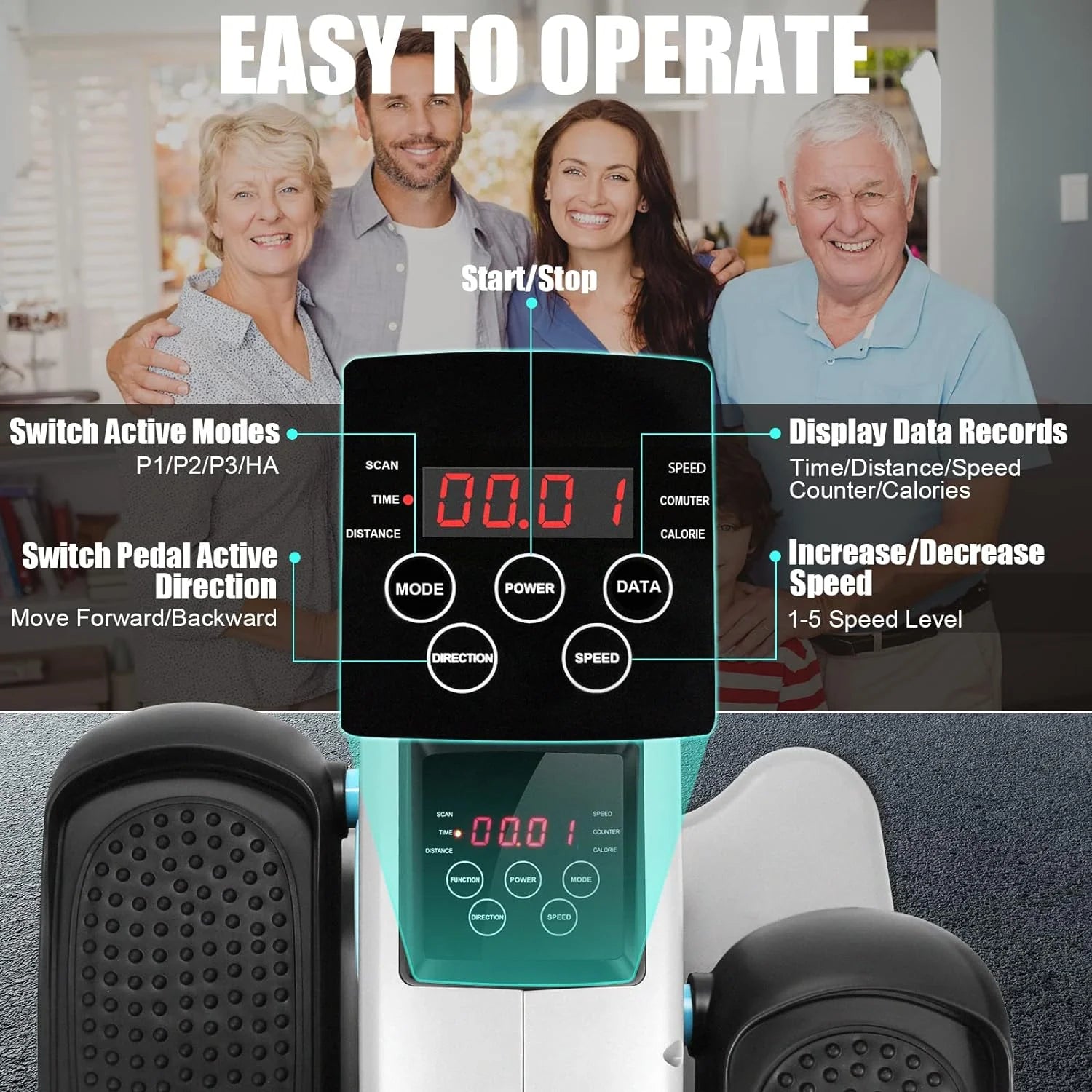Under Desk Elliptical, Electric Ellipse Leg Exerciser While Sitting for Seniors Adults, Quiet Portable Motorized Seated Foot Pedal Exerciser with Remote Control for Home Office Use