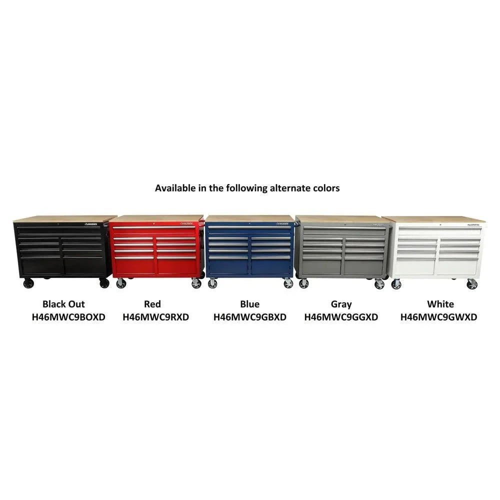 46-in W x 24.5-in D 9-Drawer Mobile Workbench with Hardwood Top and Power Station ?? Gloss Black