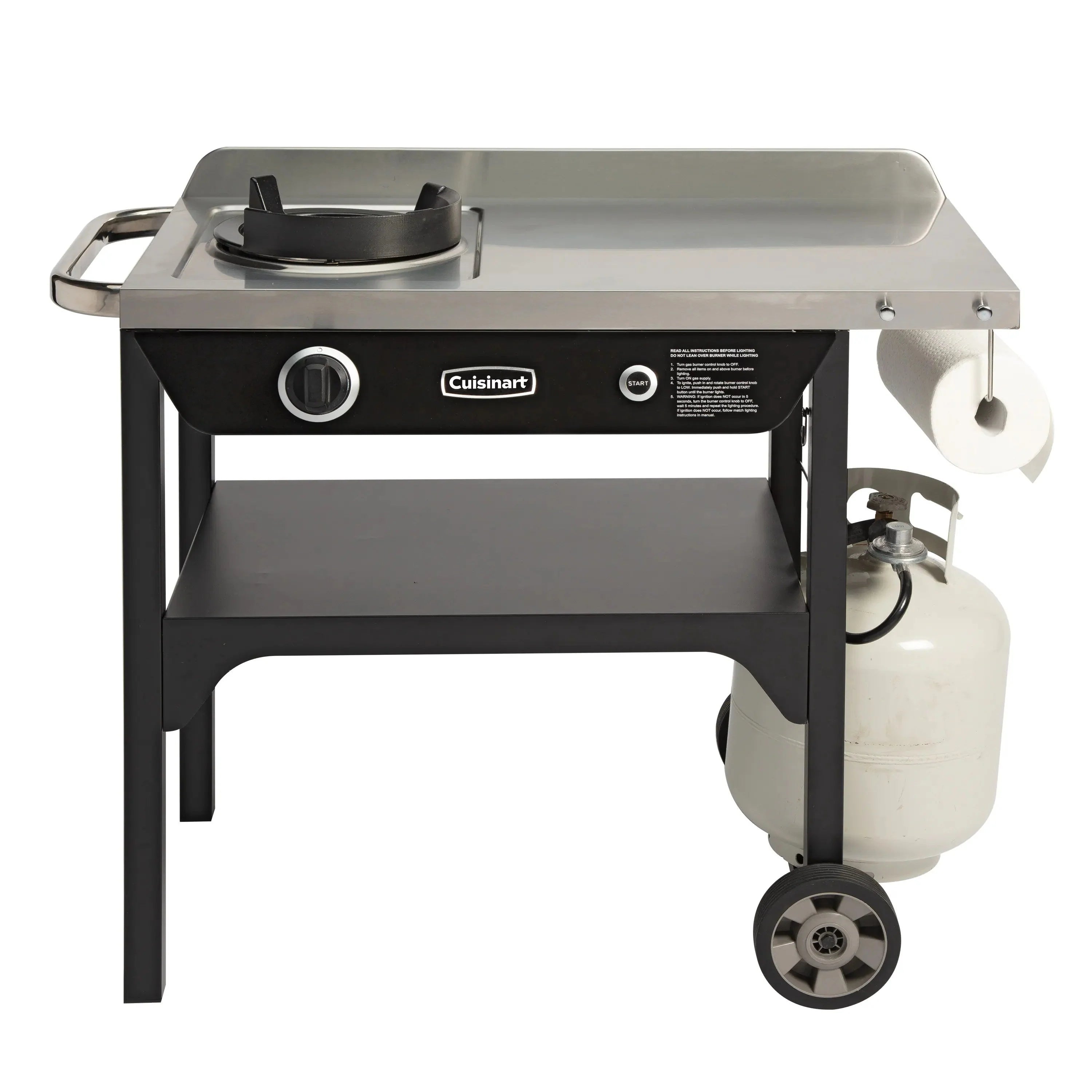 Cuisinart Outdoor Wok Station, 50,000 BTU Propane Outdoor Wok Burner w Prep Table, 14?测?? Carbon Steel Wok for Stir Fry, Searing, BBQ ?? Black