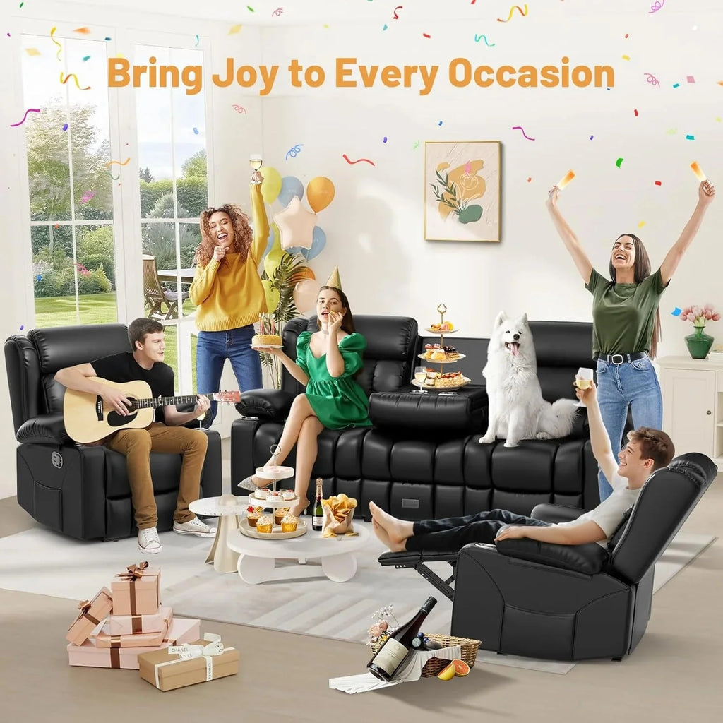 3 Seat Reclining Sofa with Storage Drawer USB Ports & Cup Holders Manual Couch
