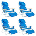Ostrich Deluxe Padded 3 N 1 Outdoor Lounge Reclining Beach Chair, Blue (4 Pack)