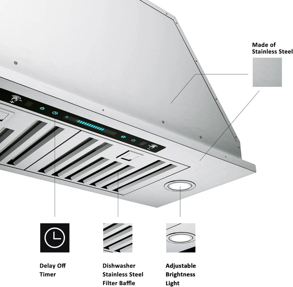 30 inch Built-in/Insert Range Hood 900 CFM, Ducted/Ductless Convertible Duct, Stainless Steel Kitchen Vent Hood with 4 Speed Gesture Sensing&Touch Control Panel(IKB01-30)