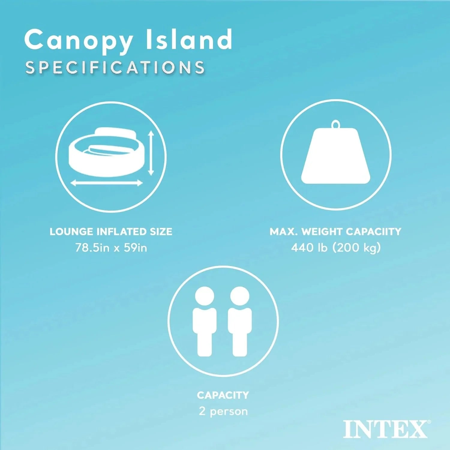 58292EP Canopy Island Inflatable Pool Float: Comfortable Lounge Surface – Built-in Cup Holders – Detachable Sunshade – 440lb Max Weight Capacity – 78.5 x 59