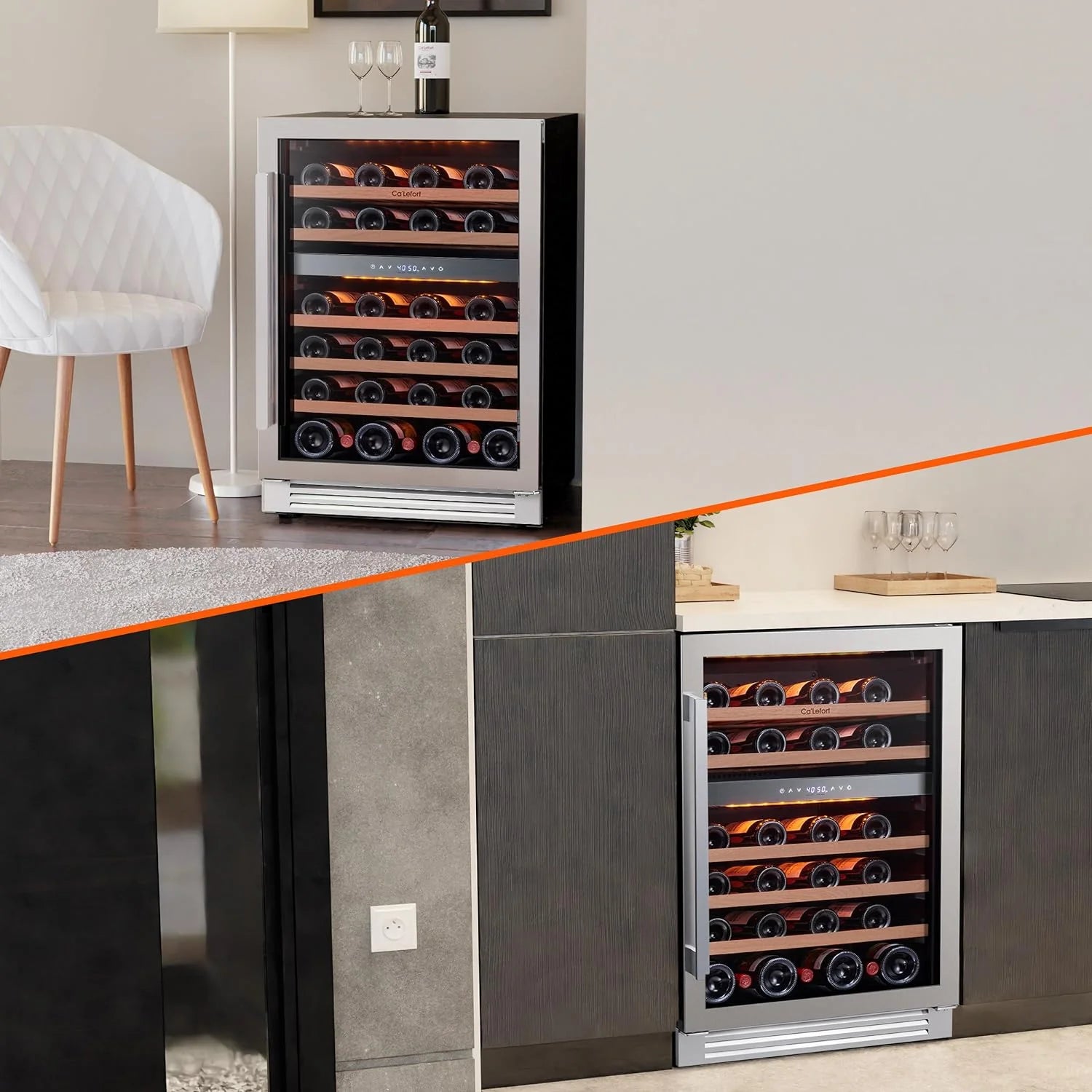 24'' Wine Cooler Refrigerator - 46 Bottle Wine Fridge Dual Zone with Modern Touch Intelligent Digital 40°-65°F Low Noise, Built in or Freestanding Wine Cooler for Home and Kitchen