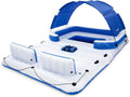 Tropical Breeze 6 Person Inflatable Party Island Large Relaxing Water Float with Detachable Sunshade and Cooler Bag