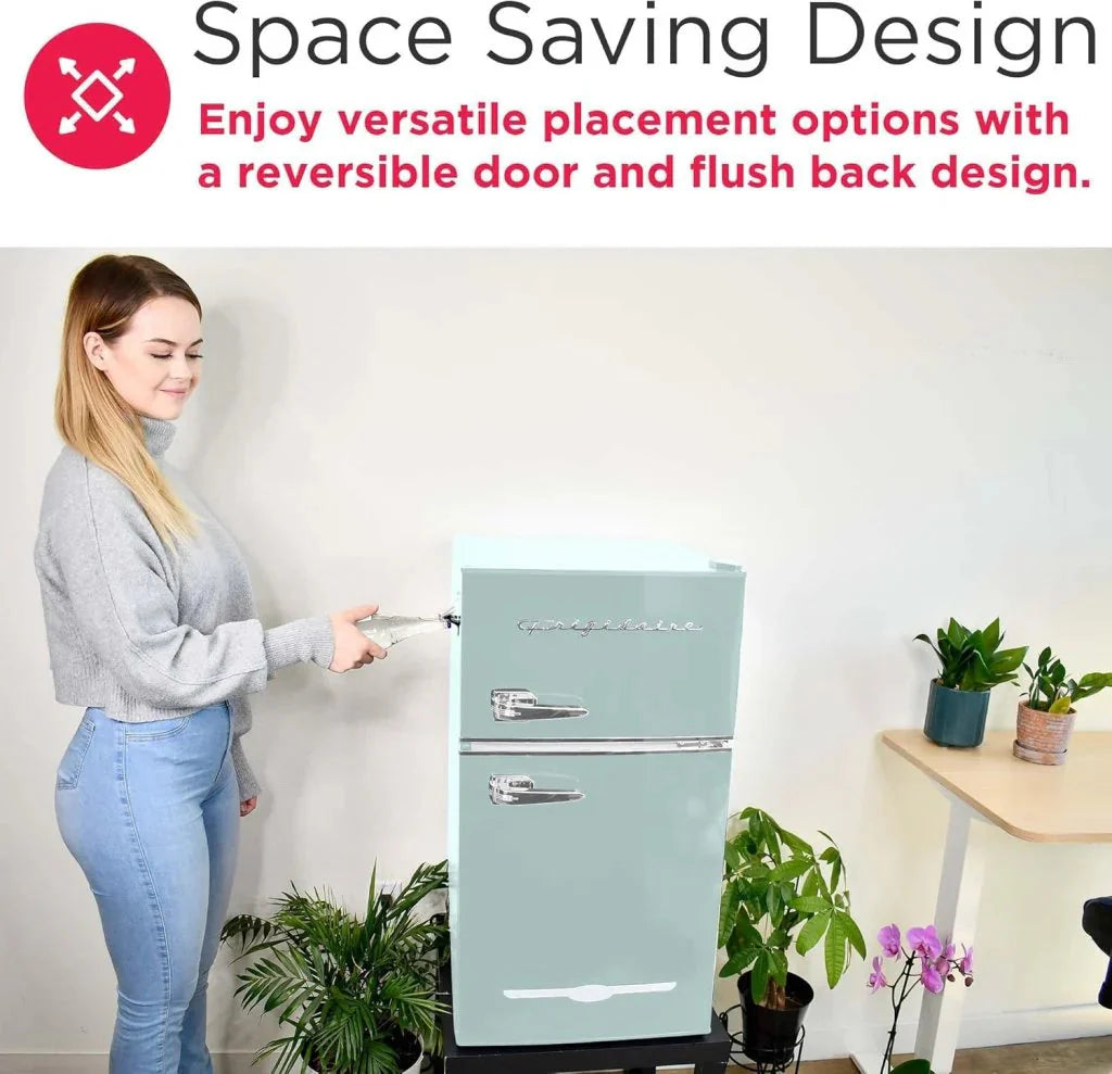 Frigidaire Retro Mini Fridge with Freezer & Side Bottle Opener-Small 2 Door Refrigerator for Office Bar or College Dorm Room-3.1 Cu Ft – 19”D x 20.5 W x 33.5 H