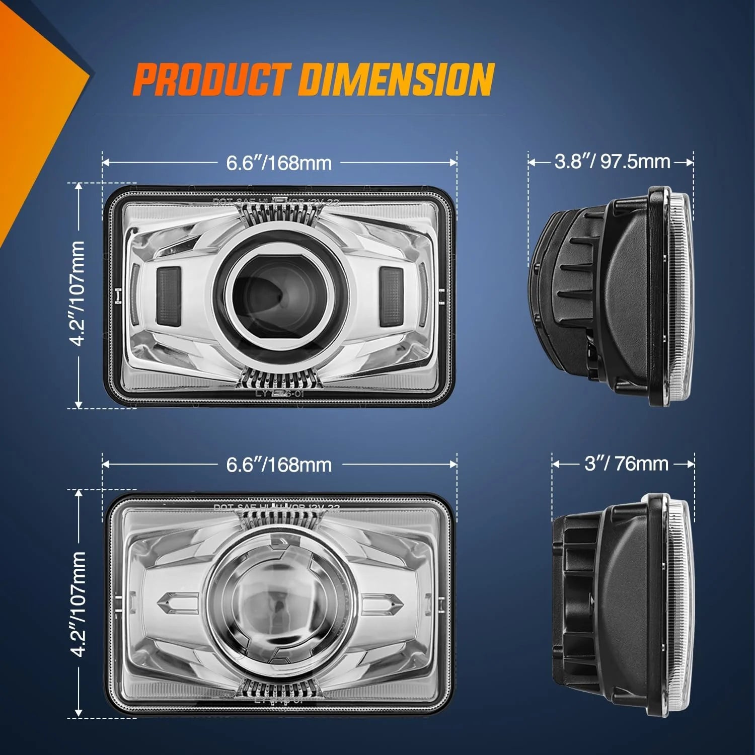 4x6 Led Headlights 60W DOT Approved Hi/Lo Sealed Beam Rectangular headlights Replacement H4651 H4652 H4656 H4666 H6545 Compatible Kenworth Peter Bill Ford Freighter (silver, 4PCS)