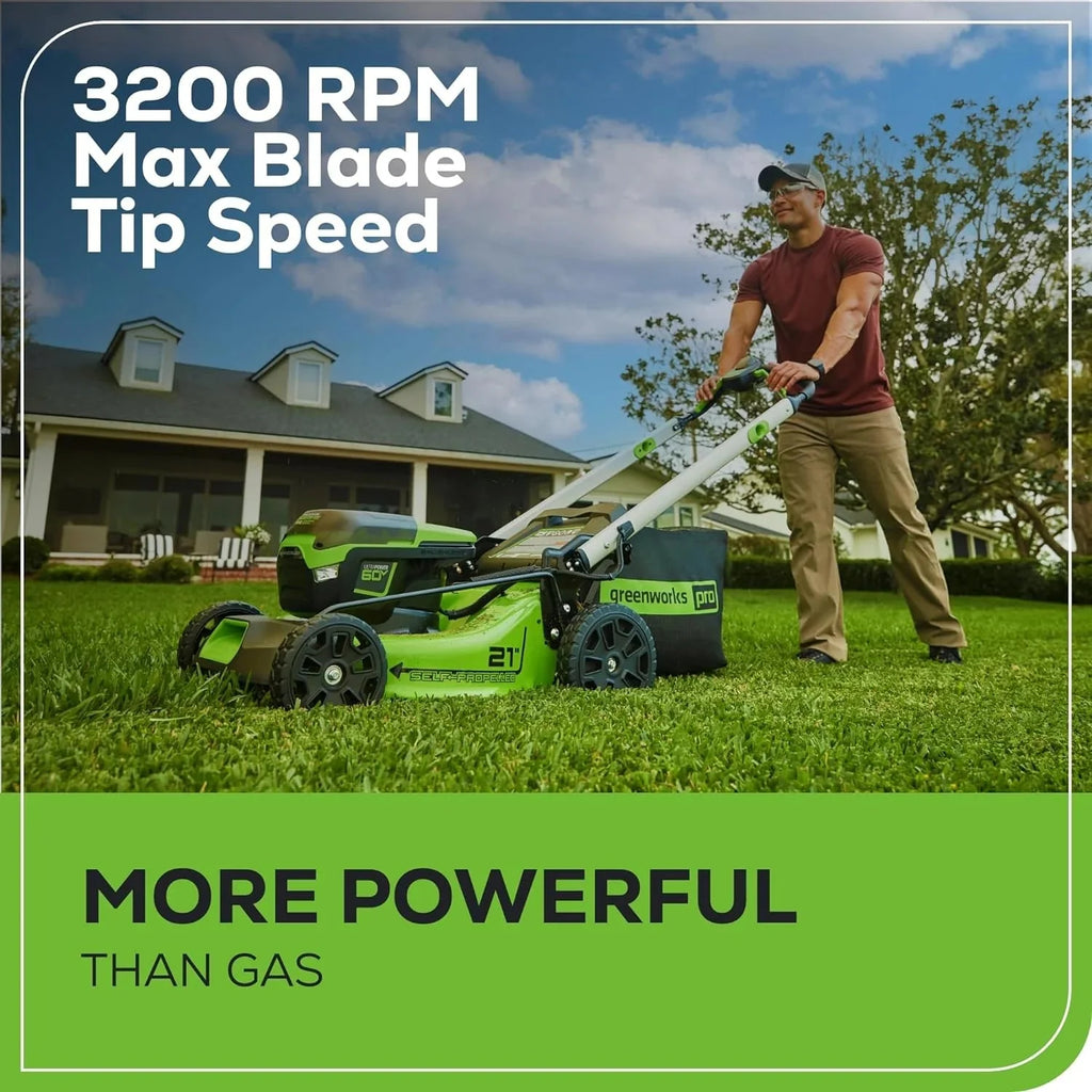 Greenworks 60V 21” Cordless (Self-Propelled) Lawn Mower , 2 x 4.0Ah Batteries and Dual Port Rapid Charger sgtnighsdesigns