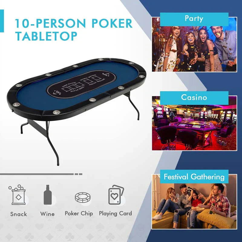 10 Players Folding Game Poker Table For Texas Card Games Casino Leisure Table With Cup Holder 4 Usb Ports Extra Lights