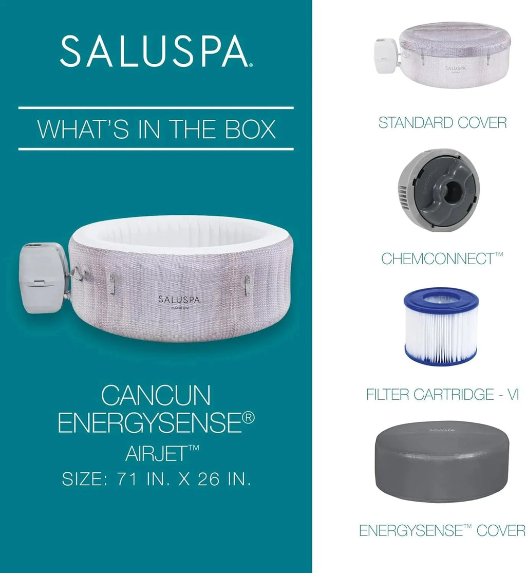Bestway SaluSpa Fiji AirJet Large Round 2 to 4 Person Inflatable Hot Tub Portable Outdoor Spa with 120 AirJets and EnergySense Cover, Grey