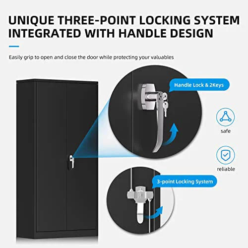 Atripark Metal Storage Cabinet with Lock, 72 Lockable Garage Tool Cabinet with Doors