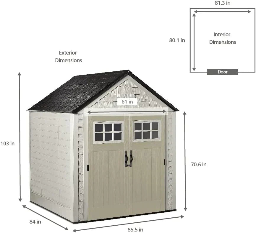 Rubbermaid Resin Outdoor Storage Shed With Floor (7 x 7 Ft) Weather Resistant Gray Organization for Home/Backyard/Garden Tools/Lawn Mower/Bike Storage/Pool Supplies