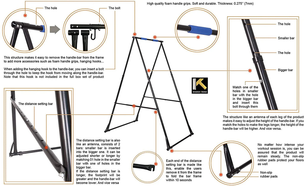 Air Yoga Equipment Set Includes: Blue Aerial Yoga Hammock and The Height-Adjustable Foldable Sturdy Durable KT Yoga Swing Stand Frame