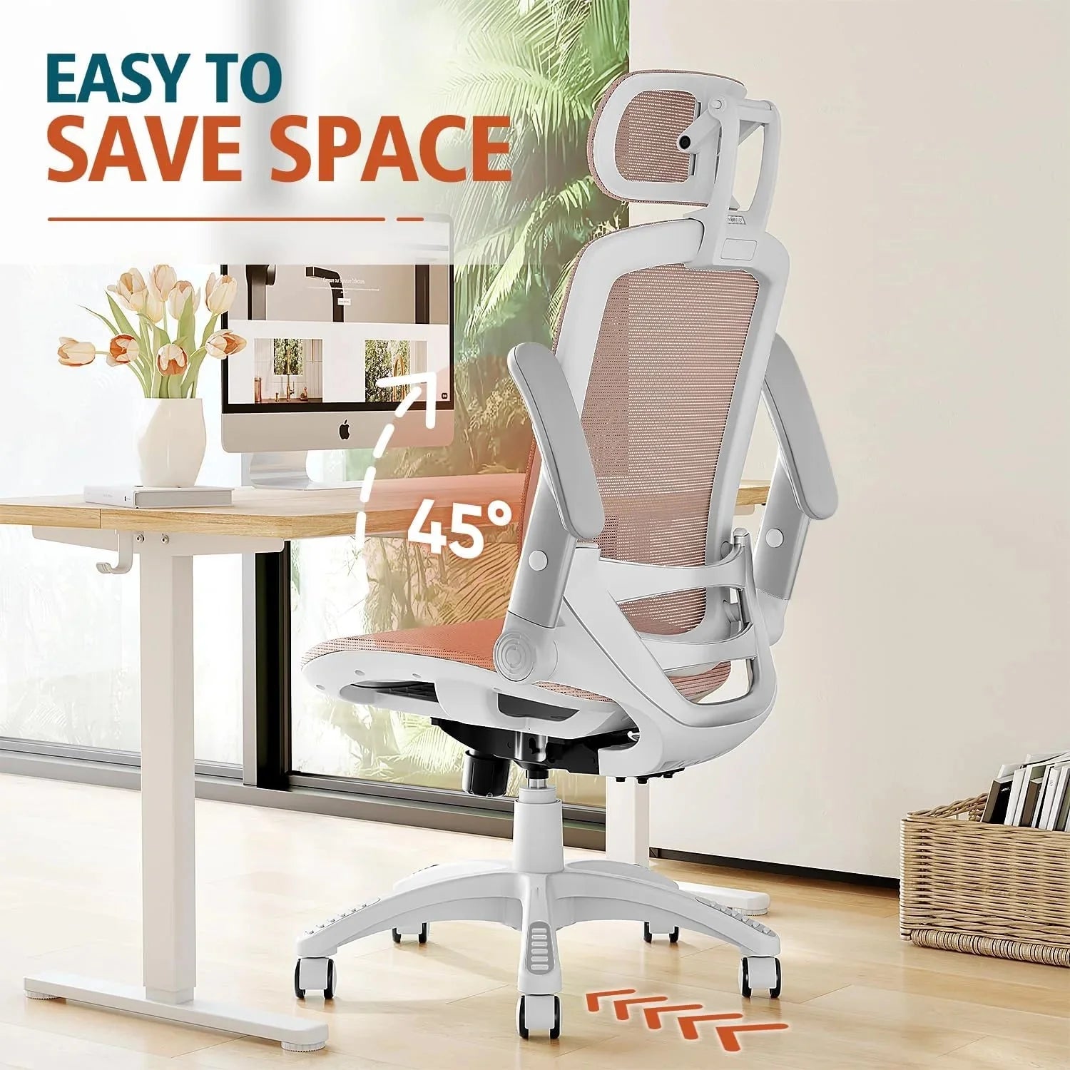 GABRYLLY Ergonomic Office Chair, High Back Home Desk Chair with Headrest, Flip-Up Arms, 90-120° Tilt Lock and Wide Cushion, Big and Tall Mesh Chairs for Man Woman, Black Task Chair