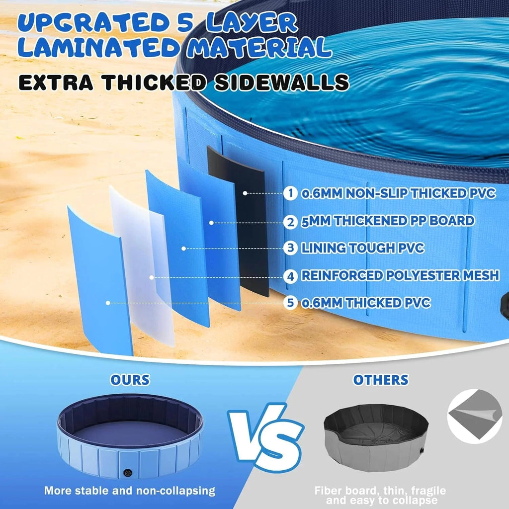 Foldable Dog Swimming Pool, 120x20 Oversize Collapsable Hard Plastic Potable Bathing Tub for Pet Dog Kiddie Pool Indoor and Outdoor Leakproof PVC Play Pool for Large Dogs Pets Puppy Kids Blue