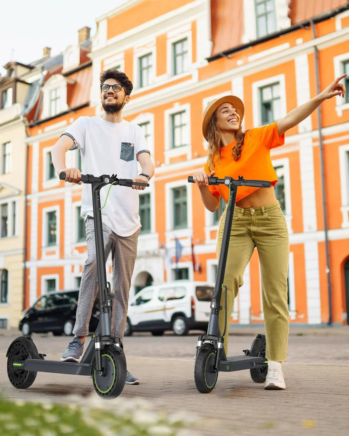 Electric Scooter - 8.5 Solid Tires, 350W Motor, Up to 19 MPH and 21-23 Miles Long-Range Portable Foldable Commuting Scooter for Adults with Double Braking System and App