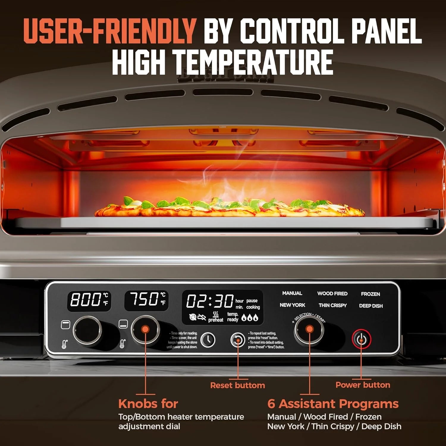 BIG HORN 14 Electric Pizza Oven, Countertop, Stainless Steel