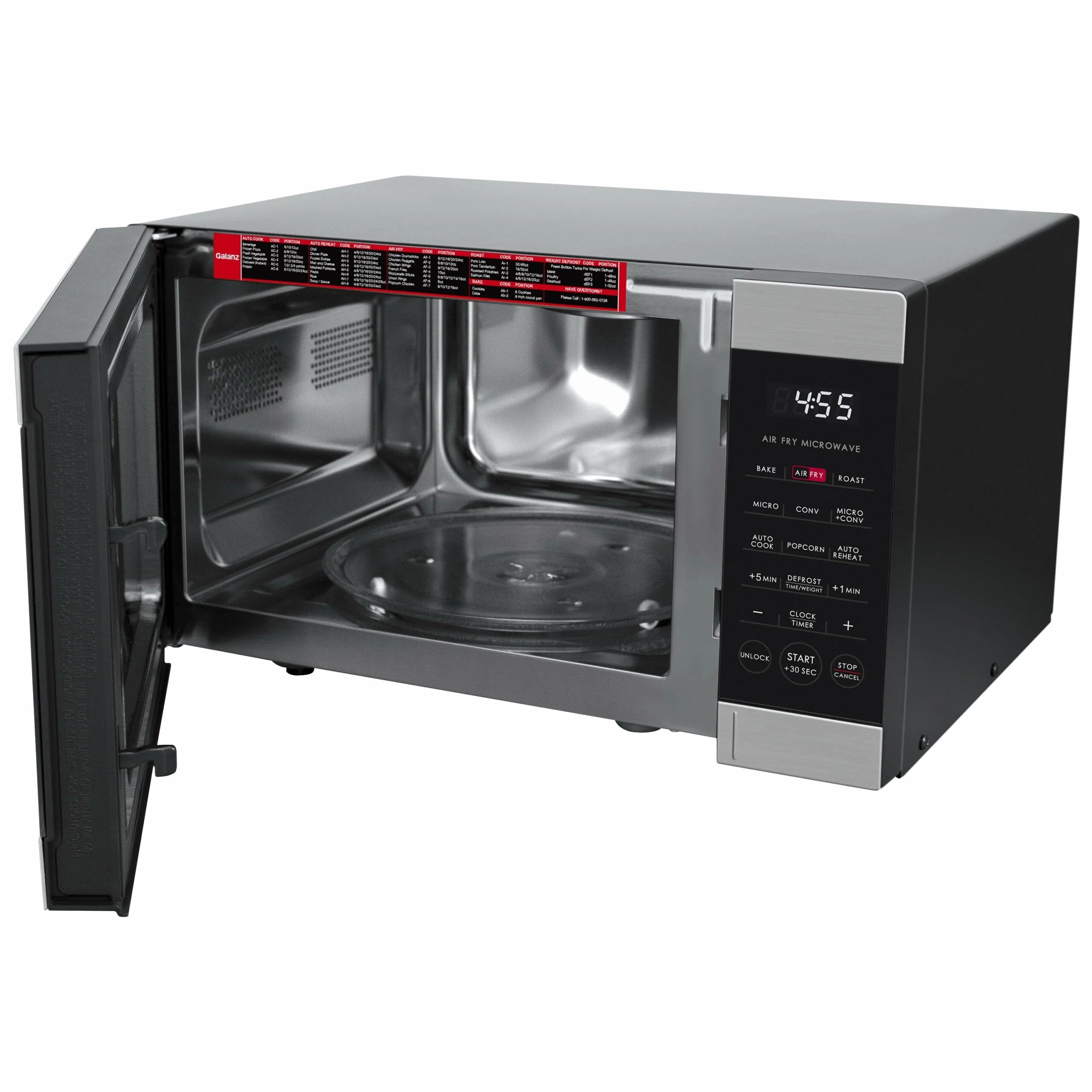Galanz 3-in-1 Air Fry Microwave Oven, 0.9 Cu ft, 900W, Stainless Steel, Convection & Air Fry Technology