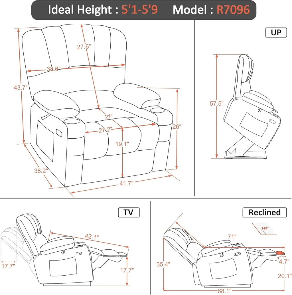 Heated Lift Recliner for Seniors with USB & Cup Holders