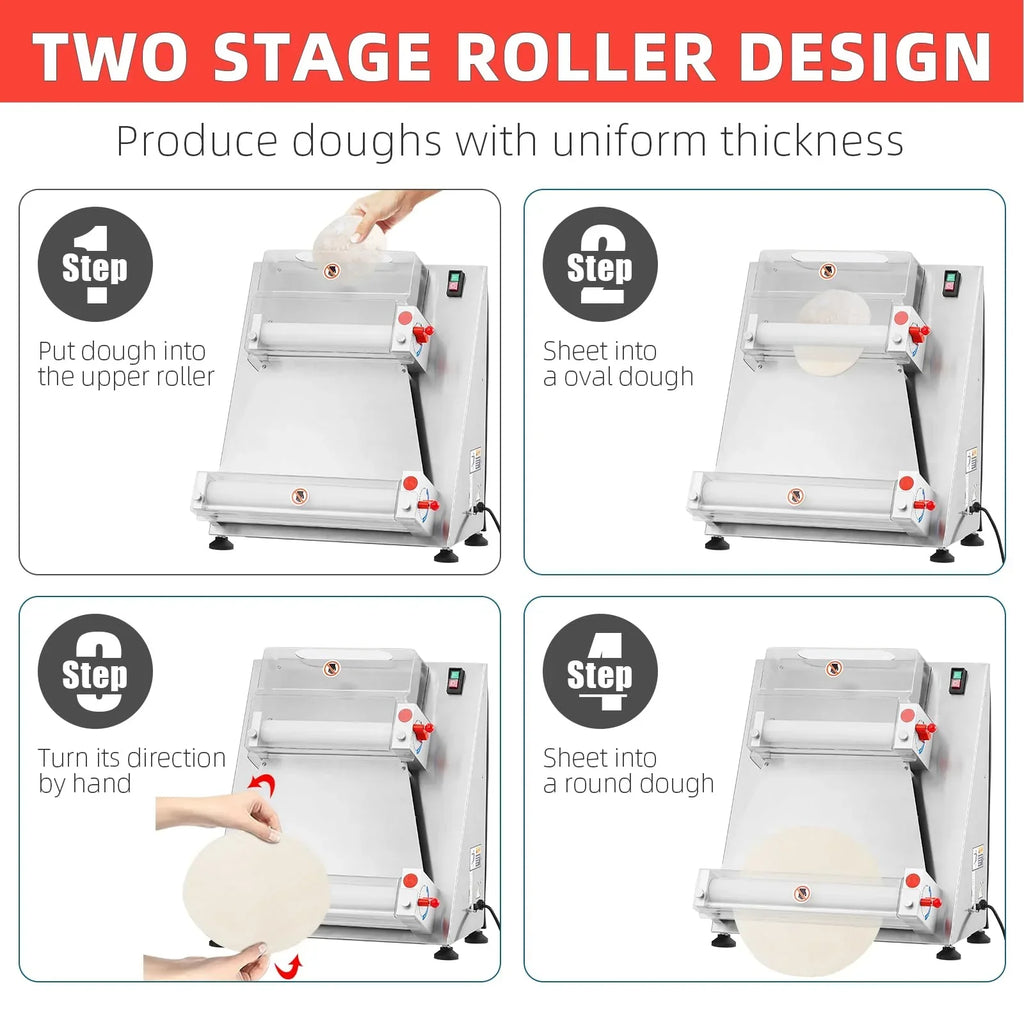 Garvee Commercial Pizza Dough Roller Sheeter, Max 16, Automatic 370W Electric Pizza Dough Roller, Stainless Steel, Suitable for Noodle, Pizza Bread and Pasta Maker Equipment