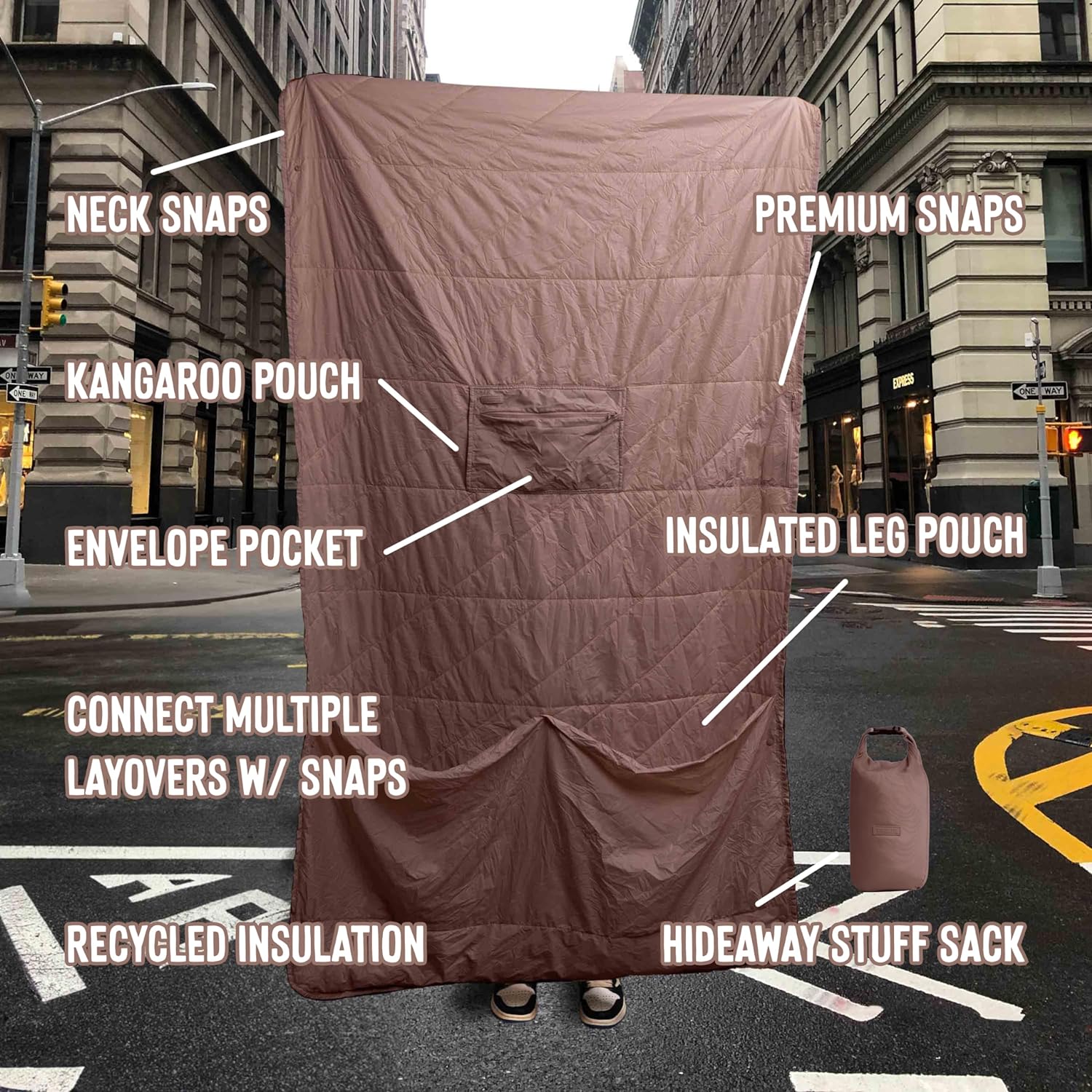 Layover Ultra-Compact Packable Down Blanket for Travel & Camping - Lightweight, Warm Travel Blanket Airplane, Car Blanket, Camping Blankets for Cold Weather - Includes Carrying Pouch (Blue)