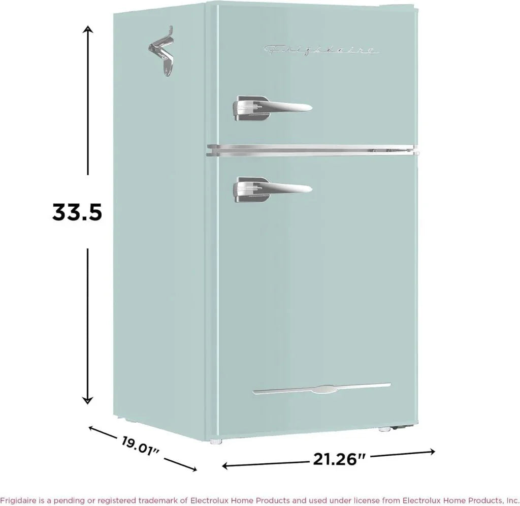 Frigidaire Retro Mini Fridge with Freezer & Side Bottle Opener-Small 2 Door Refrigerator for Office Bar or College Dorm Room-3.1 Cu Ft – 19”D x 20.5 W x 33.5 H