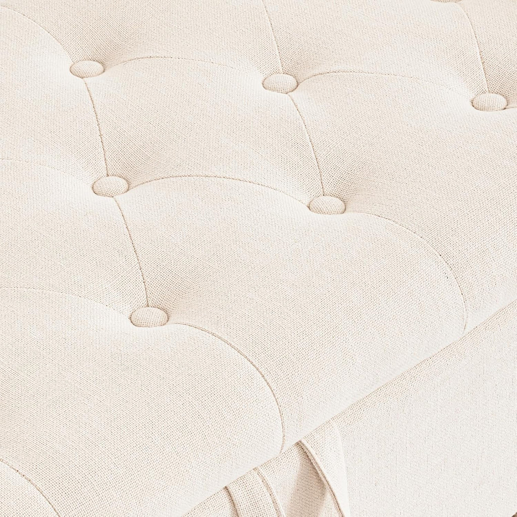 Furniliving Modern Storage Ottoman Bench, Sherpa Ottoman End of Bed Bench with Solid Wood Legs Upholstered Ottoman Benches with Storage Indoor Bench for Living Room with Rolled Arm, Entryway, White