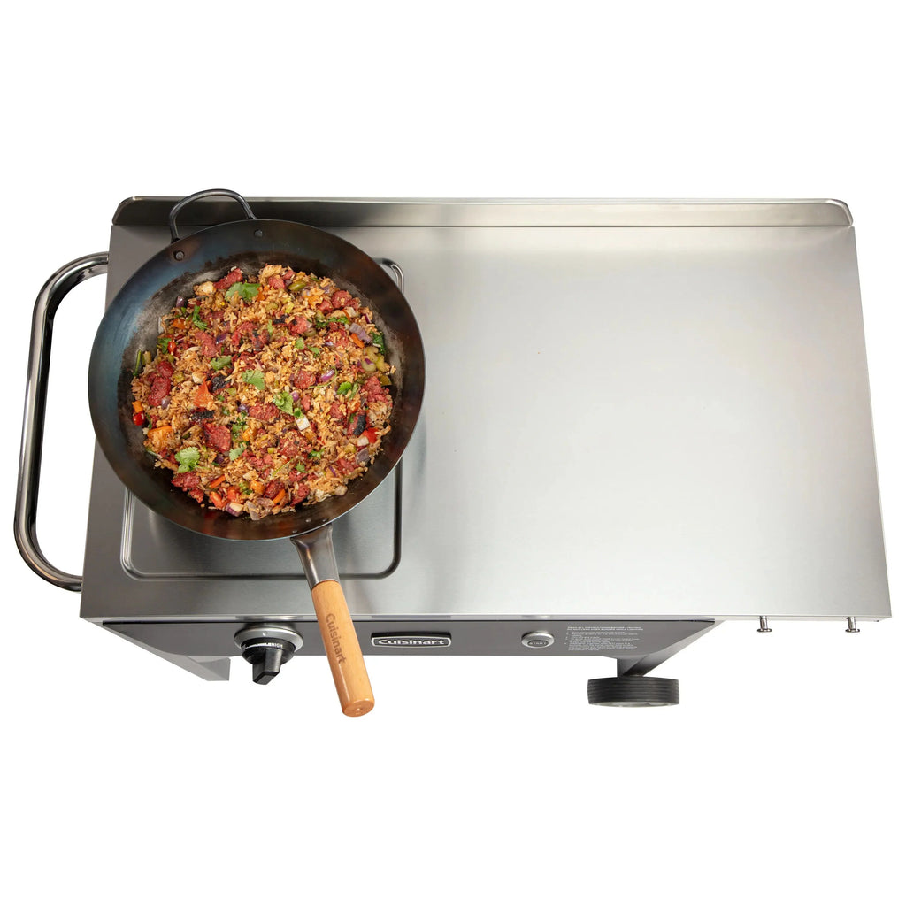 Cuisinart Outdoor Wok Station, 50,000 BTU Propane Outdoor Wok Burner w Prep Table, 14锟芥?锟斤拷 Carbon Steel Wok for Stir Fry, Searing, BBQ 锟斤拷 Black
