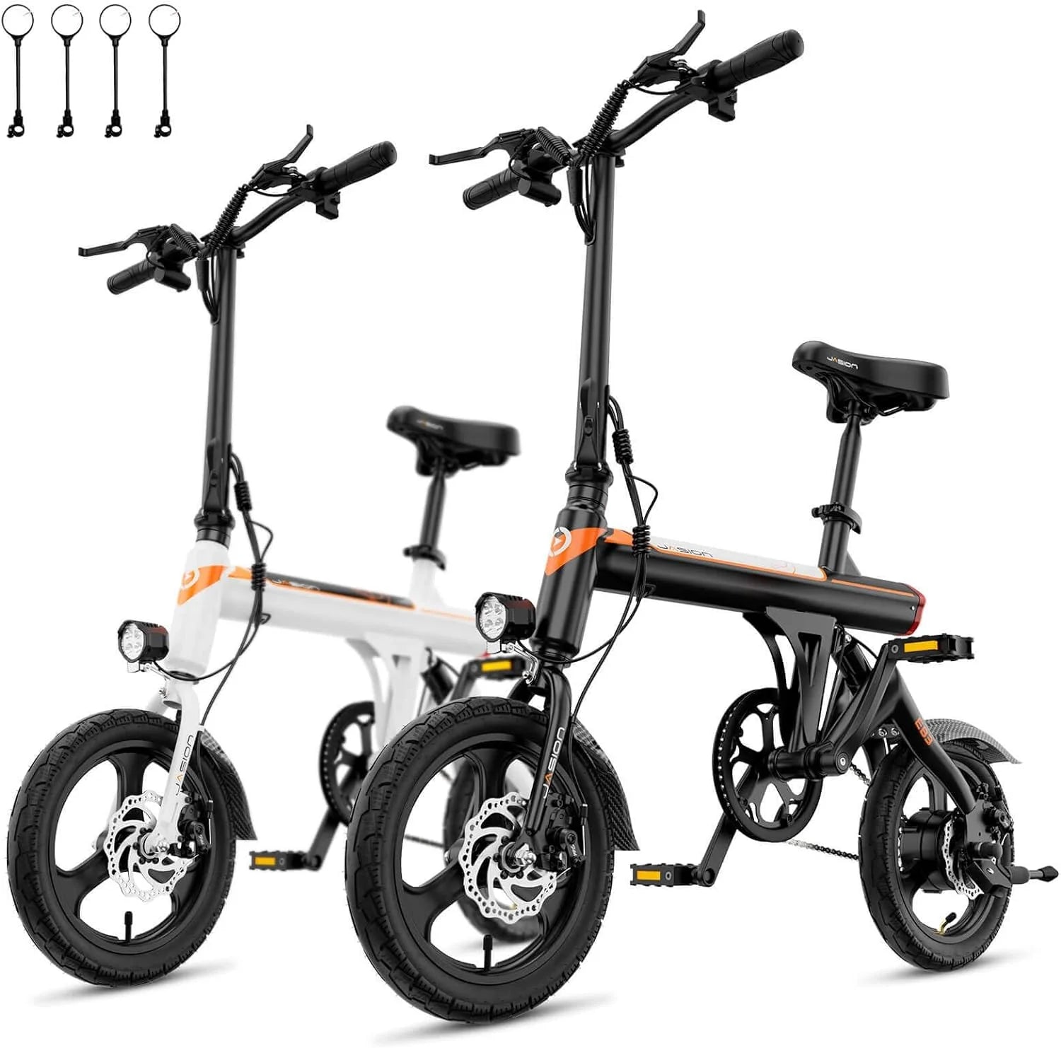 Jasion EB3 Electric Bike Adults 21mph, 500W Peak Motor, 270Wh Battery, Rear Suspension, 3 Levels Assist, 14′′ Folding Ebike for Adults and Teens, Complies to UL2849