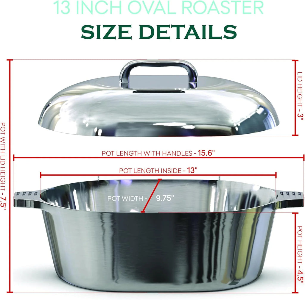 Cast Aluminum Dutch Oven - 8 Quart - Oval Dutch Oven Pot with Lid for Families and Parties - Lightweight Cajun Cookware with Ideal Heat Distribution - Oval Roaster Pan with Lid (13 Inch)