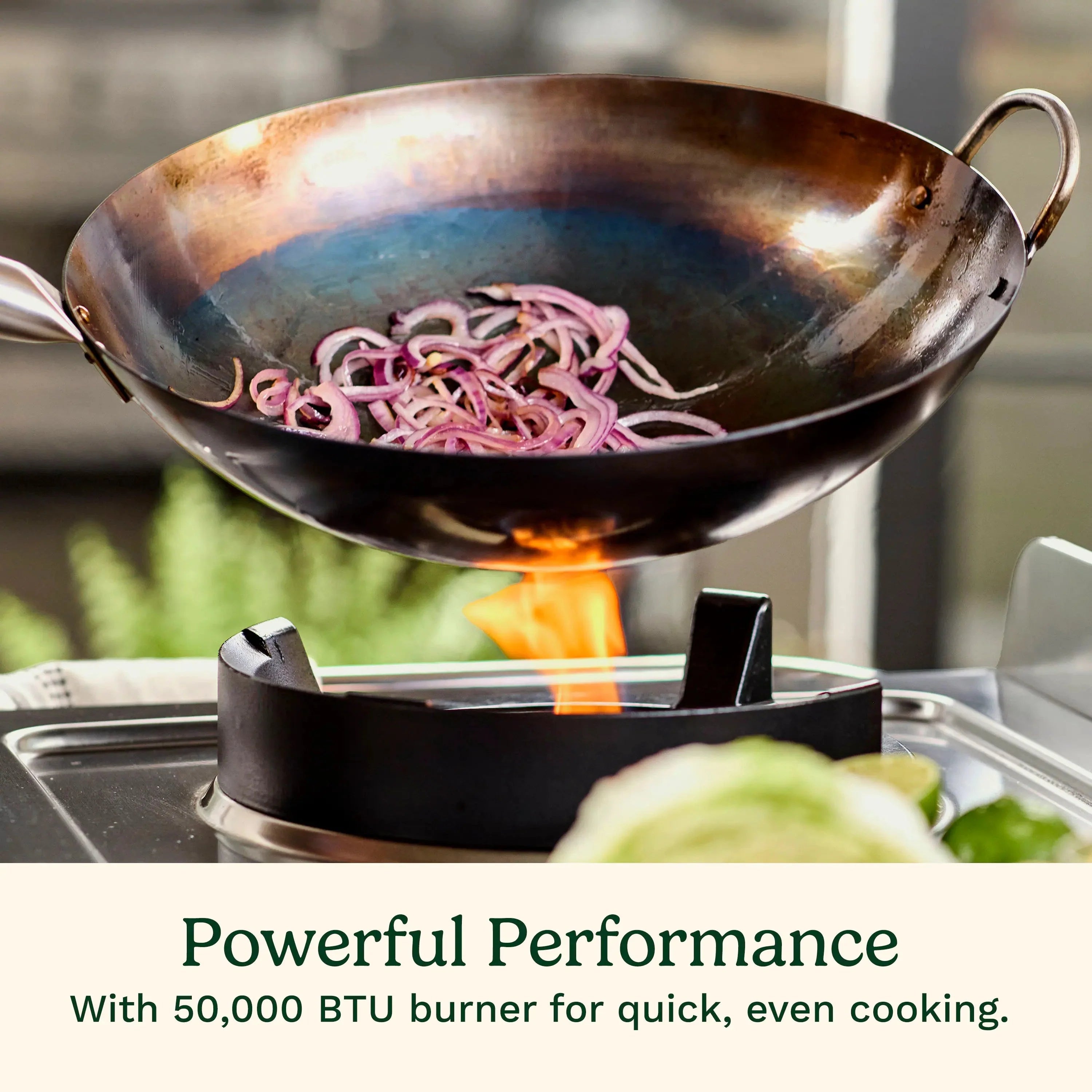 Cuisinart Outdoor Wok Station, 50,000 BTU Propane Outdoor Wok Burner w Prep Table, 14锟芥?锟斤拷 Carbon Steel Wok for Stir Fry, Searing, BBQ 锟斤拷 Black