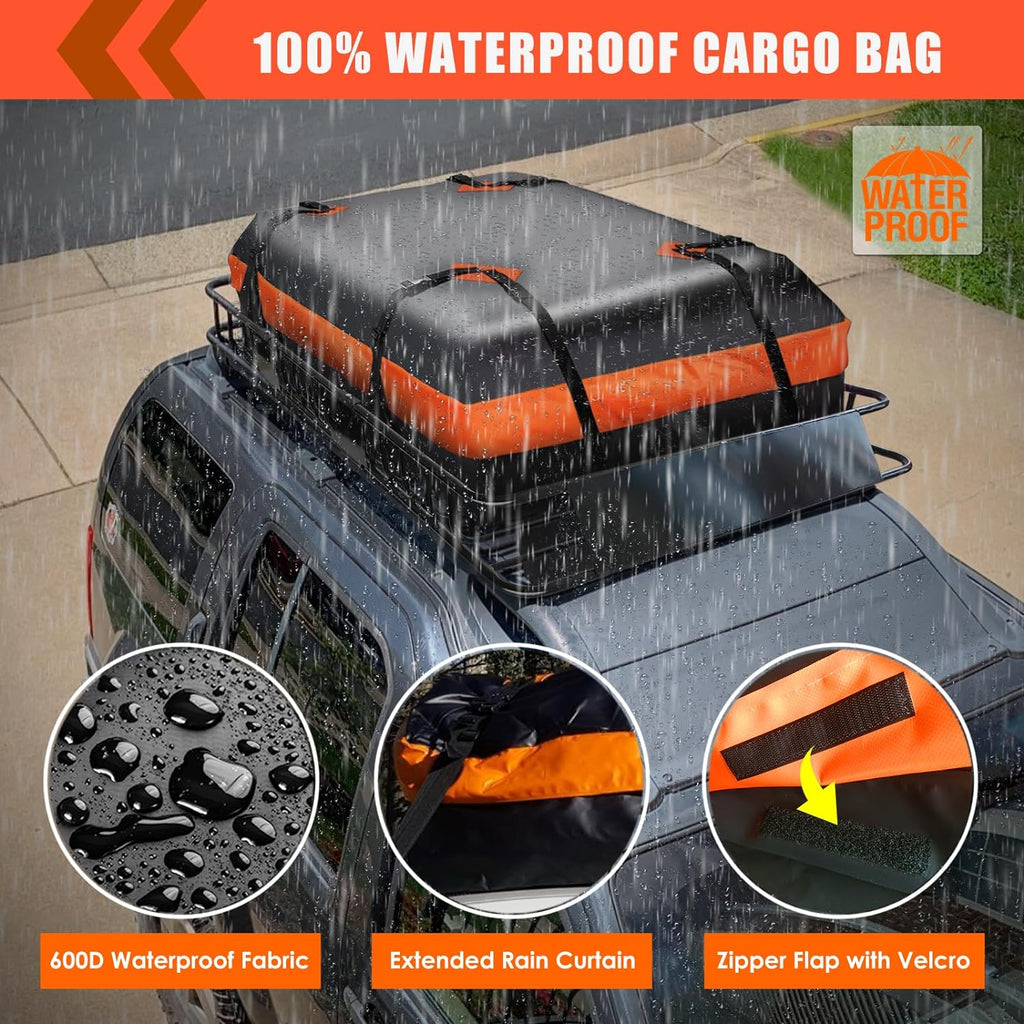 Folding hitch mounted cargo basket 60 With hook stabilizer, net and straps