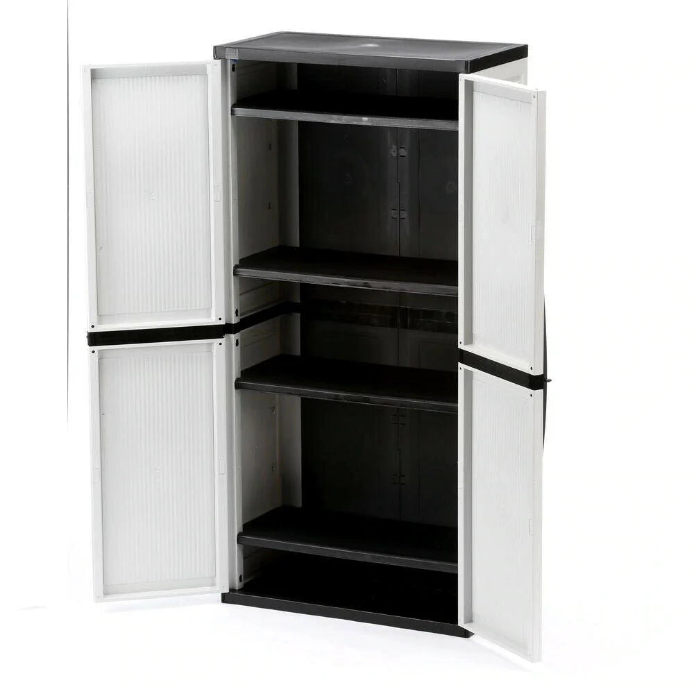 HDX Gray Plastic Freestanding Garage Cabinet, 35′′W x 71′′H x 18′′D, with Adjustable Shelves and Lockable Doors