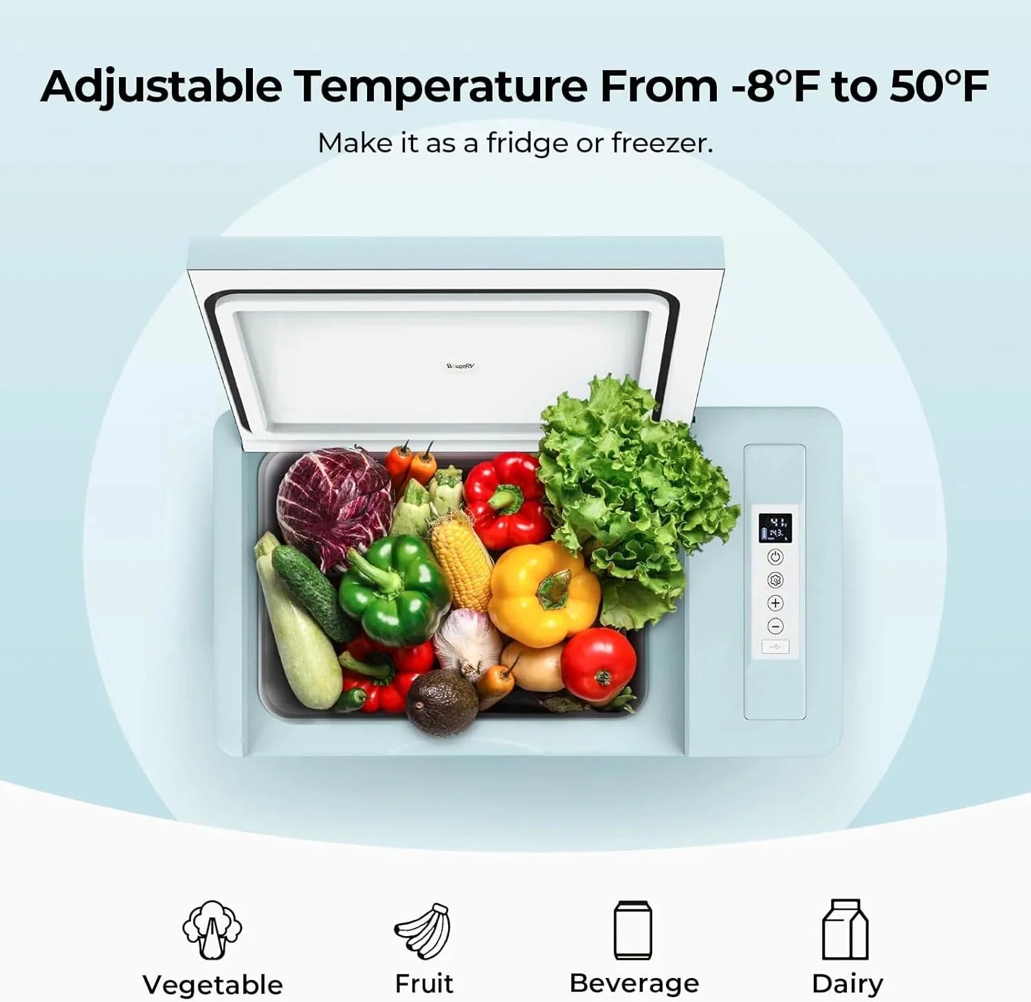 BougeRV 12 Volt Refrigerator 12V Car Fridge 23 Quart Portable Freezer Compressor Cooler 12/24V DC 110~240 Volt AC for Truck Van RV Camper SUV Travel Camping Road Trips Tailgating -7℉~50℉