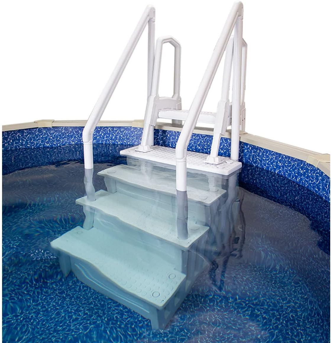 Select Anti-Slip in-Pool Steps | Gray | for Above Ground Swimming Pools | Can Mount to Decks 48 to 54 H | Safety Stairs Capacity Up to 300 lbs