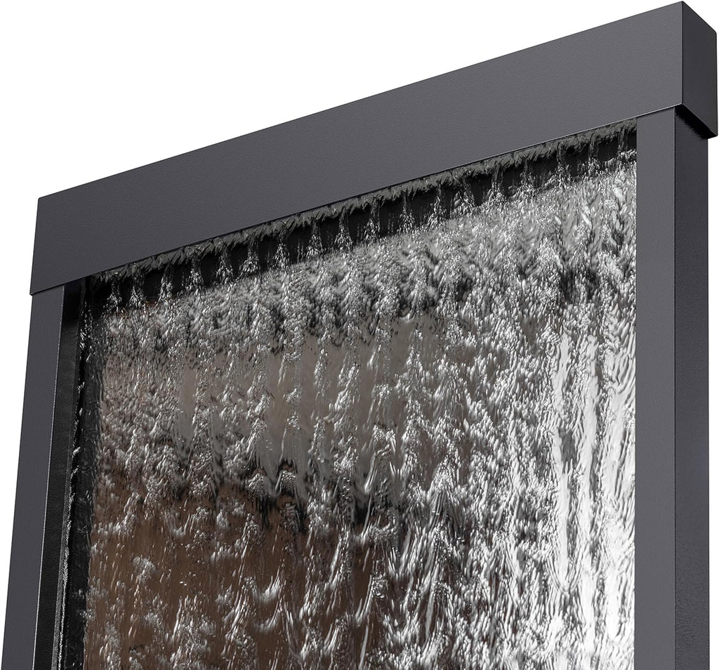 Alpine Mirror Waterfall Fountain with Stones & Lights, 72, Indoor/Outdoor Zen Decor